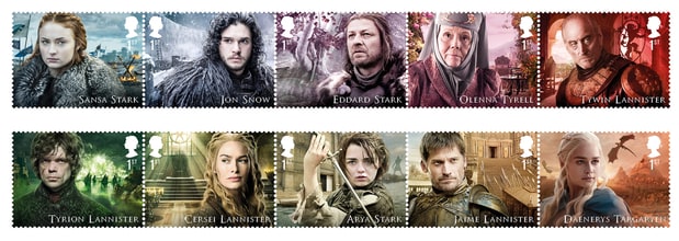 почтовые марки с персонажами "Игры престолов"