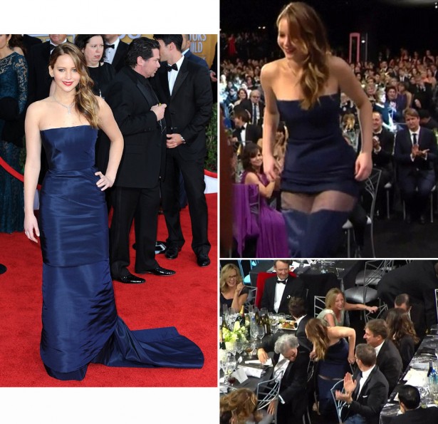 У Дженнифер Лоуренс порвалось платье на церемонии вручения премии Гильдии киноактеров